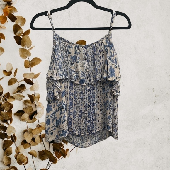 Lovestitch Blue Floral Boho Cottagecore Tank Top Size Small Dainty Regency - Picture 2 of 8